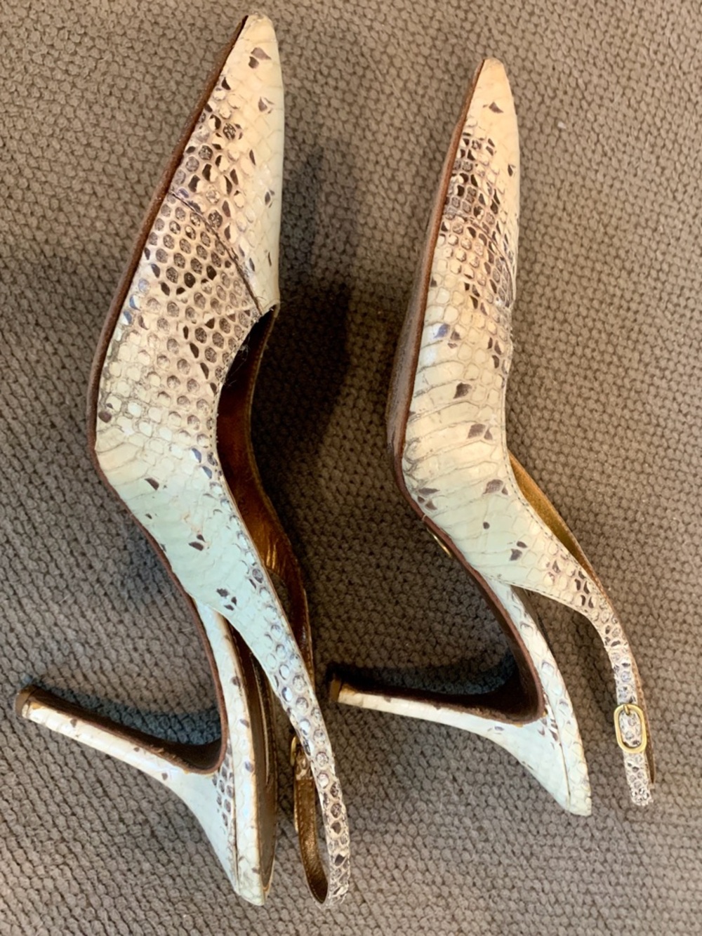 Dolce & Gabbana Vintage, Slingback Heels in Cream Snakeskin.